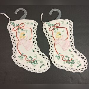 Vintage Embroidered Angel Christmas Stockings